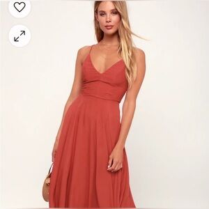 Lulu’s NWT size XL halter dress tie back rust color A line flare summer